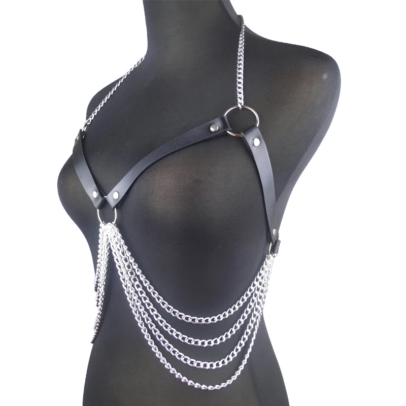 Chest Harness With Chain,Erotic Leather Bra Straps For Cosplay, Gothic Belt Bdsm Leather Harness Sexy Lingerie Suspenders