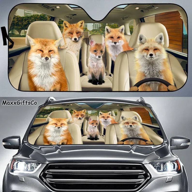 

Fox Car Sun Shade, Fox Windshield, Family Sunshade, Fox Car Accessories, Car Decoration, Gift For Dad, Mom