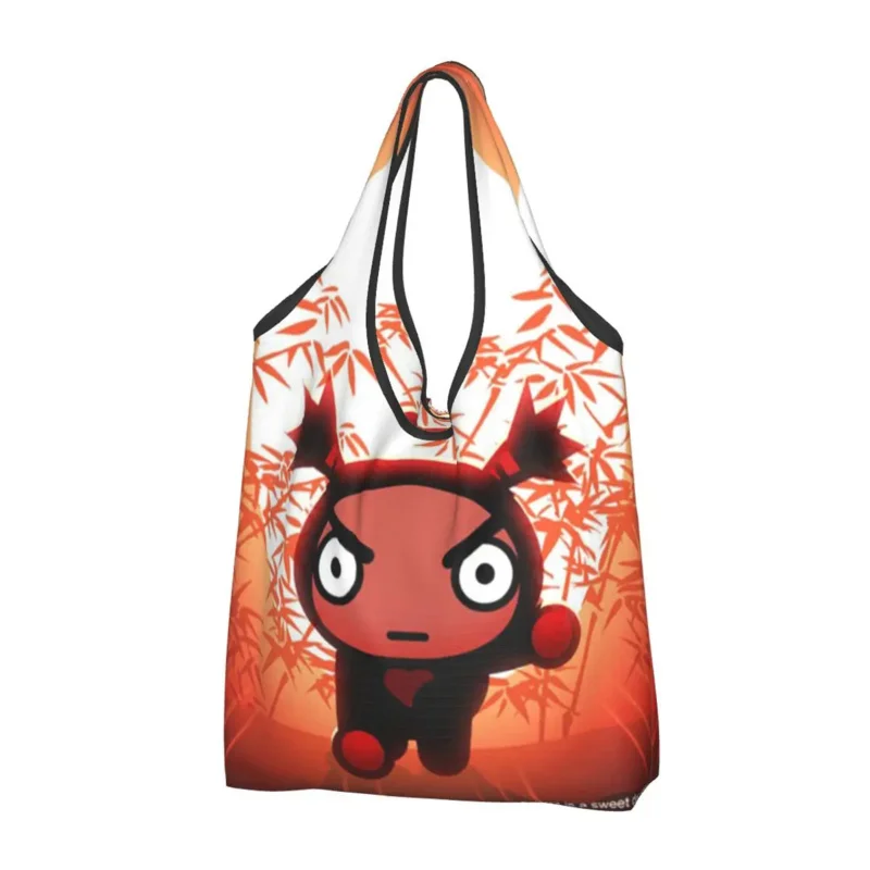 Cartoon Anima Pucca Groceries Shopping Bags Funny Shopper Shoulder Tote Bag Large Capacity Portable Handbag