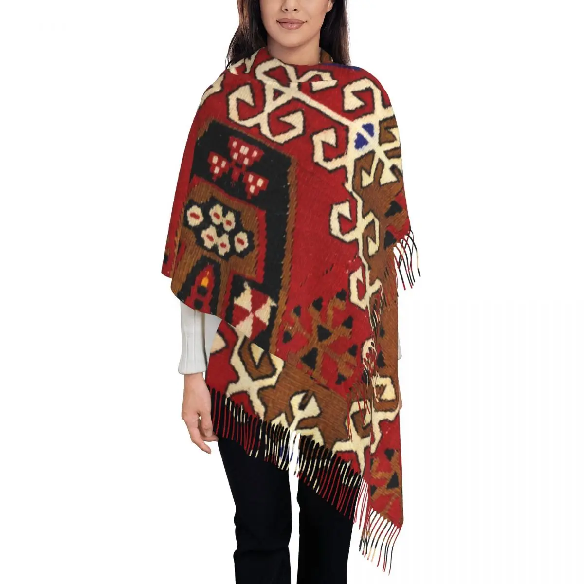 

Kilim Navajo Weave Persian Carpet Scarf Wrap Women Long Winter Fall Warm Tassel Shawl Bohemian Turkish Tribal Ethnic Art Scarves