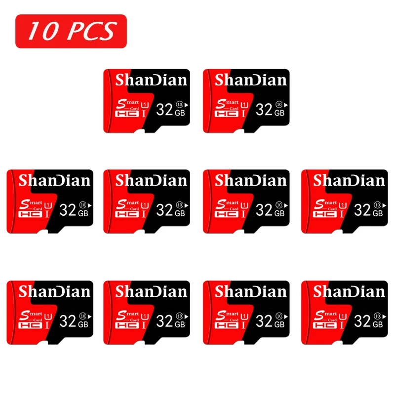 SHANDIAN 10 Pack Smart Mini SD Memory Card  64GB 32GB 16gb with Outer Box Class 10 High Speed Memory Card for Phone and Camera switch memory card Memory Cards