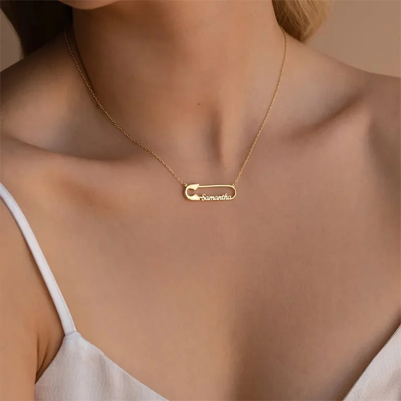 

Custom Paper Clip Name Necklace Custom Jewelry Personalized LOGO Sign Pictures Pendant For Women Valentine's Day present