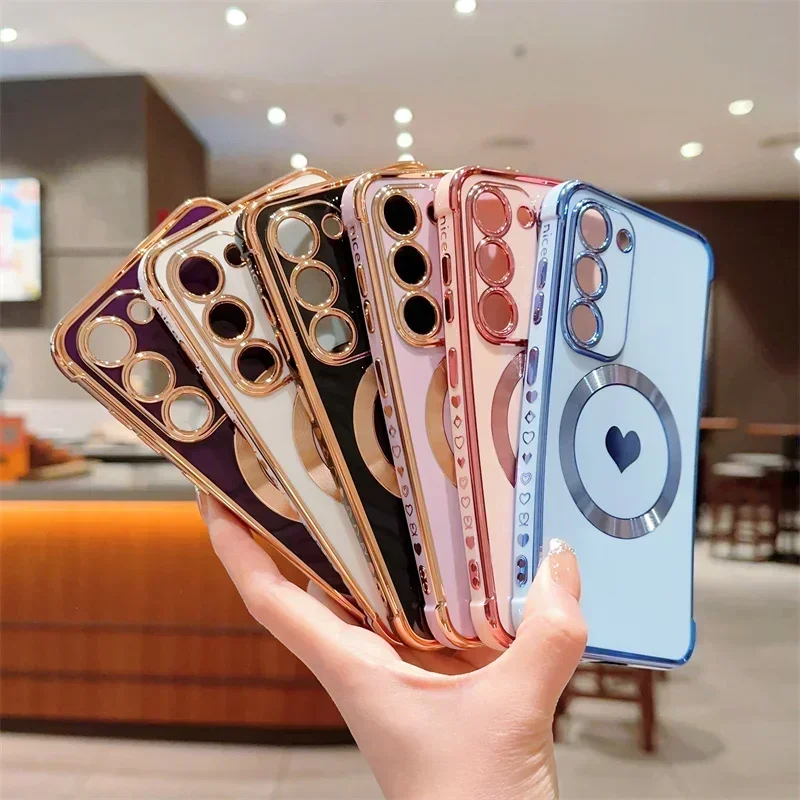 Magnetic Love Heart Plating Shockproof Case with Magsafe Compatibility