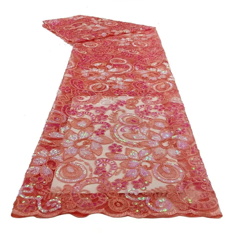 

2023 Fashion Luxury Sequin African Lace Fabric High Quality French Tulle Lace Material For Nigeria Bridal Wedding Sew(JZZ-22-11