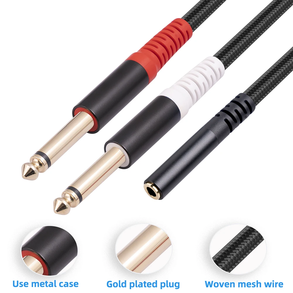 3.5mm To 6.35mm Female To Male Cable 0.3m Stereo To Mono Audio Wires Gold-plated Plug Interface Conversion for Speaker Amplifier