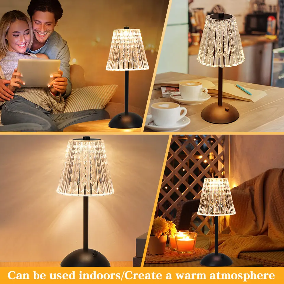 Crystal Retro Table Lamp USB Rechargeable Touch Sensor Atmosphere Lamp Rechargeable Dimming LED Light Bar Hotel Bedside