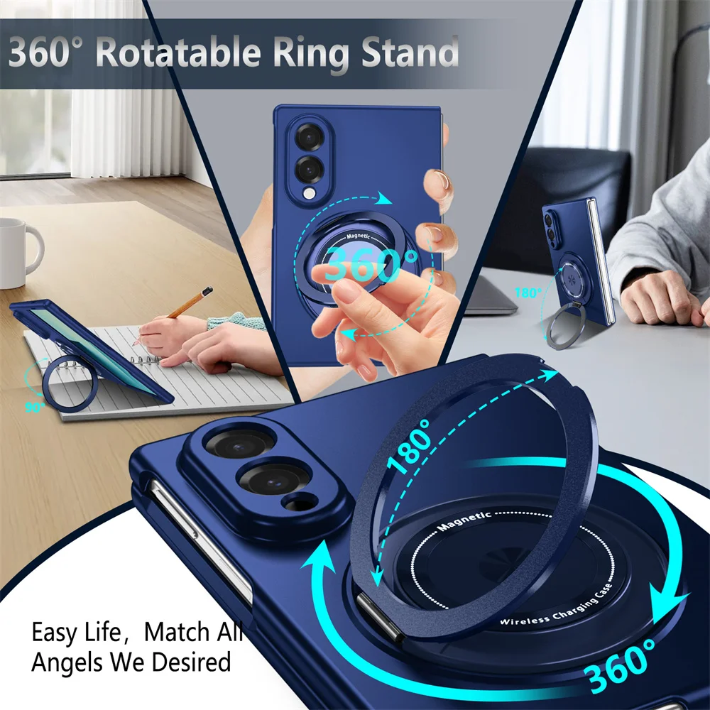 Luxury Rotating Magnetic Stand Phone Case with Lens Protector - Solid Color Cover