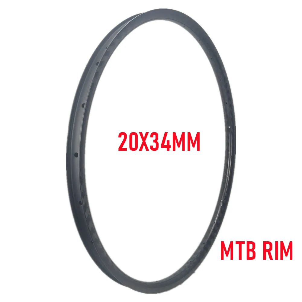 

338g Super Light 20mm Depth 34mm Width Carbon MTB Wheel Rim MTB Bicycle Wheel Rims 3K Twill Glossy Surface MTB Carbon Rim