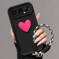 Astuccio per telefono in silicone morbido opaco a forma di cuore con cinturino per mano