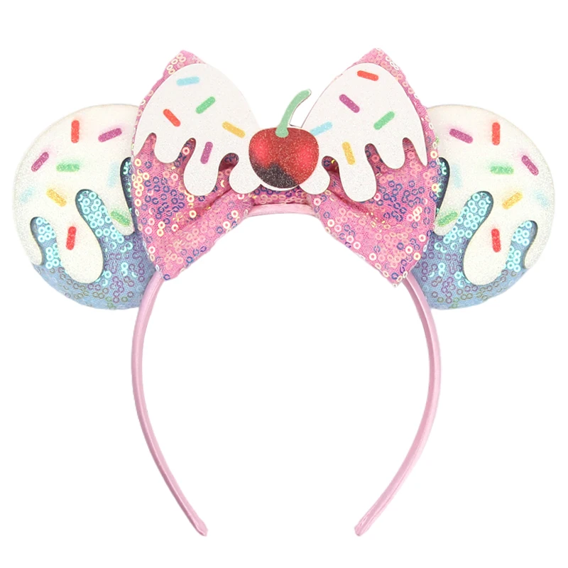 

Cute Sugar Ice Cream Disney Ears Headband Girls Birthday Cake Minnie Mouse Hairband Women Party Sequin Bow Kids Hair Accessories