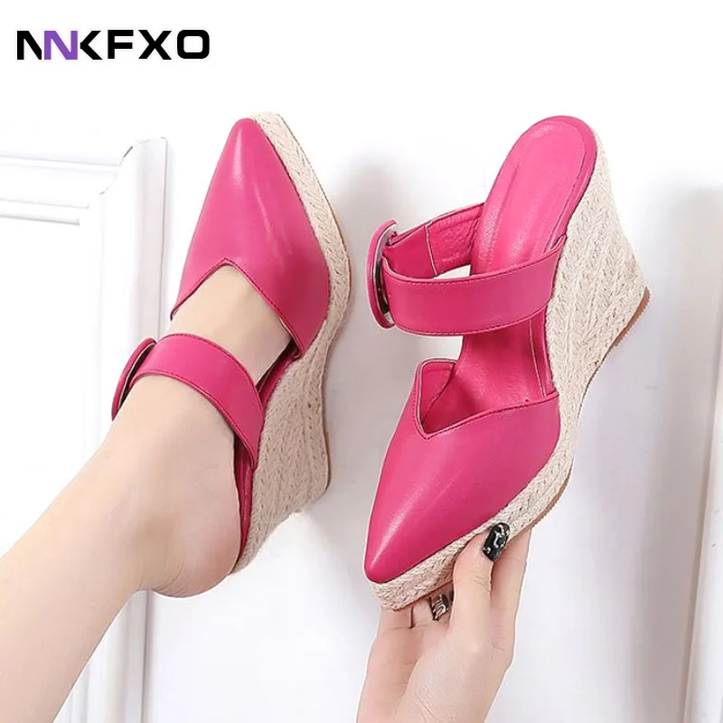 

Wedge Slippers Heel Thick Bottom 2022 New Summer Buckle Women's Shoes High Heel Straw Woven Hemp Rope Sole Large Size Shoes