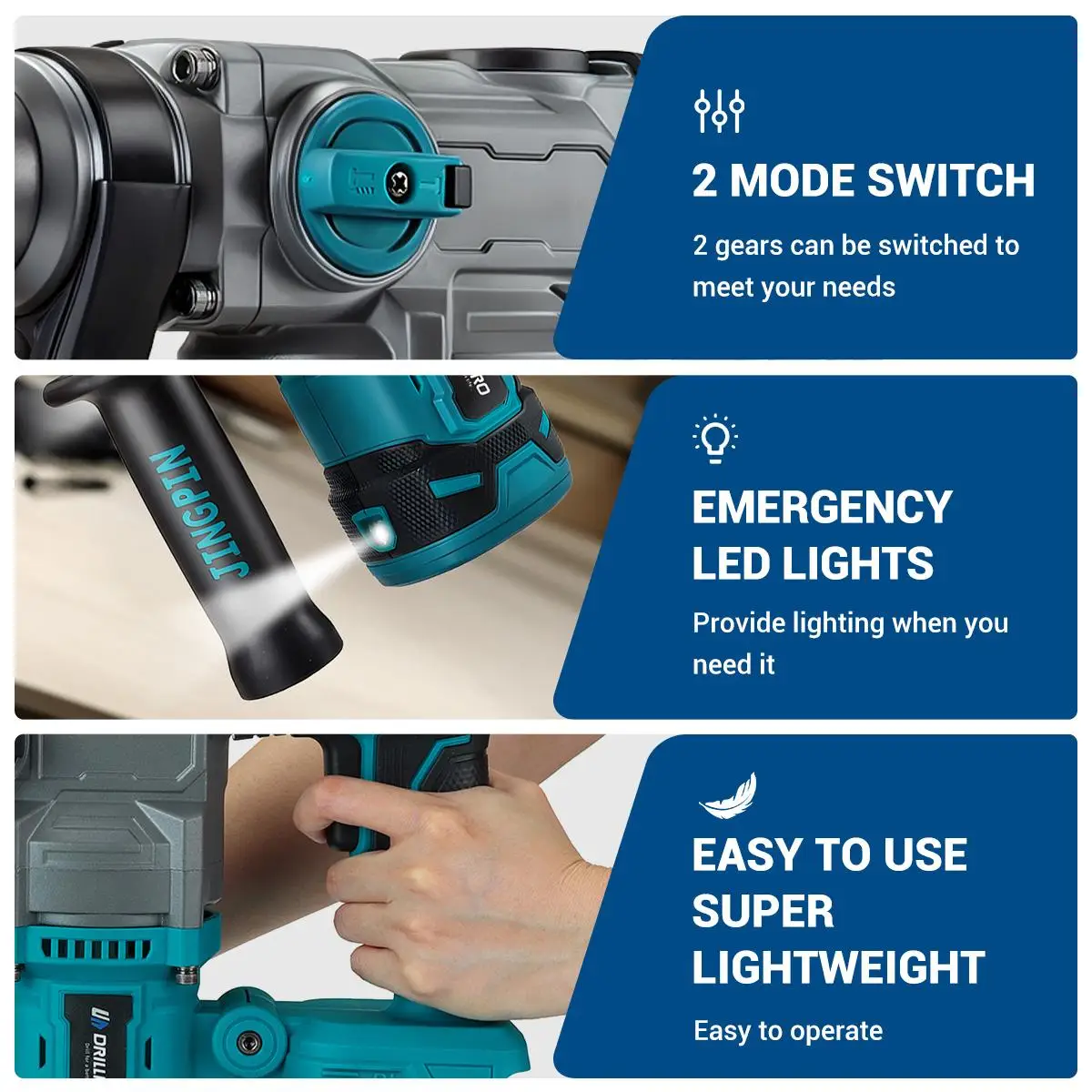 Drillpro Brushless Electric Hammer Drill 26mm Cordless Rotary Hammer Handheld Impact Drill Power Tool For Makita 18V Battery 3