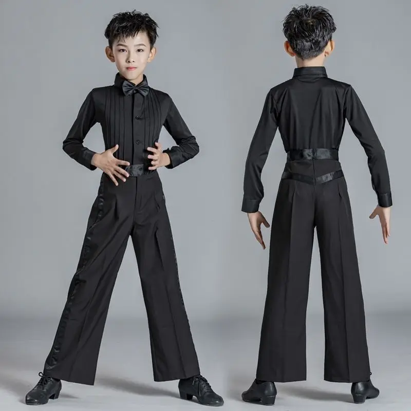 Dance Shirts New one-piece boy Latin dancing top Button Collar tango competition suit children's professional dance wear boy salsa shirt