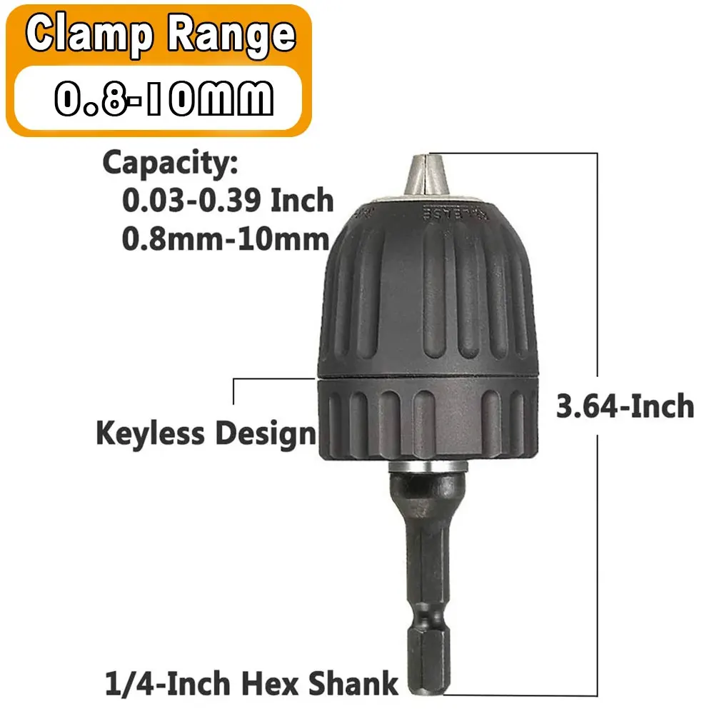 Keyless Drill Chuck Converter with Quick Change Adapter and Hex Shank