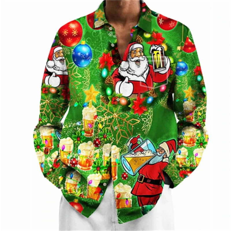 2023 New Fun Christmas Themed 3D Printed Men's Shirts Casual Long Sleeve Streetwear Tops Unisex Holiday Party Hawaiian Shirts images - 6