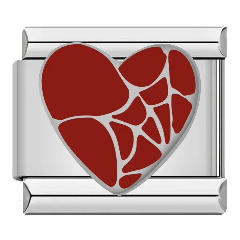 Elegant Red Glaze Floral Heart Charm for Bracelet Jewelry Making