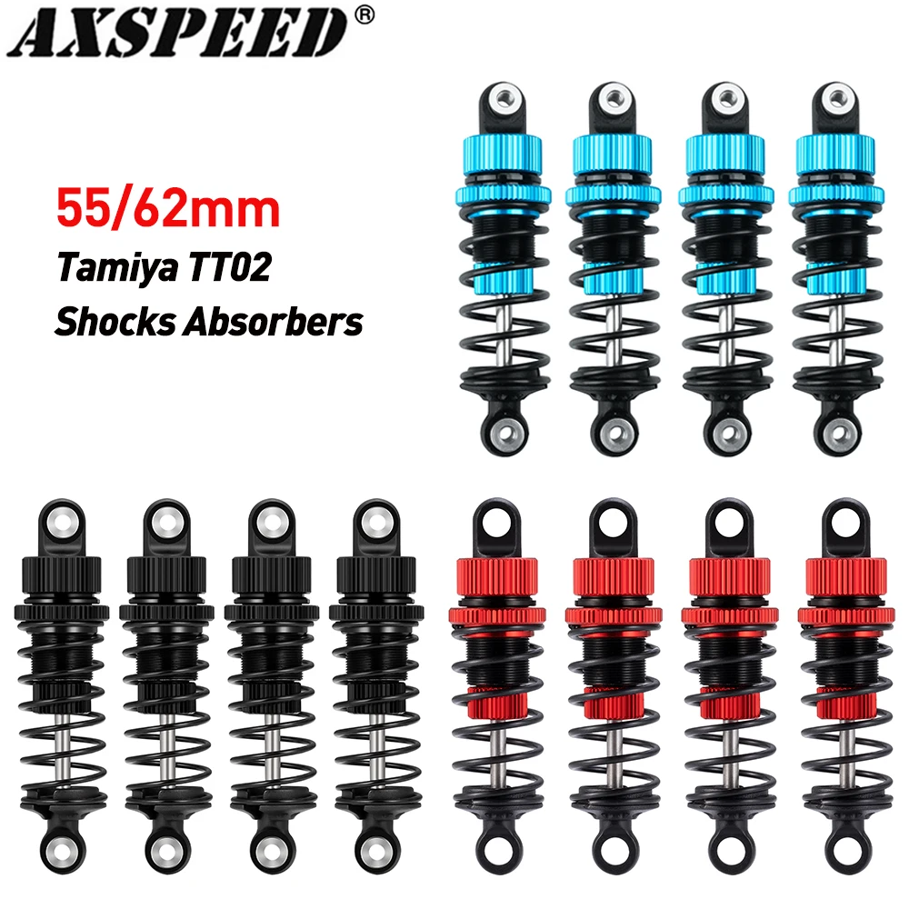 AXSPEED 4PCS Aluminium Stoßdämpfer Vorne Hinten Öl Dämpfer 55/62mm für Tamiya TT02 1/10 RC Modell Drift Auto Zubehör