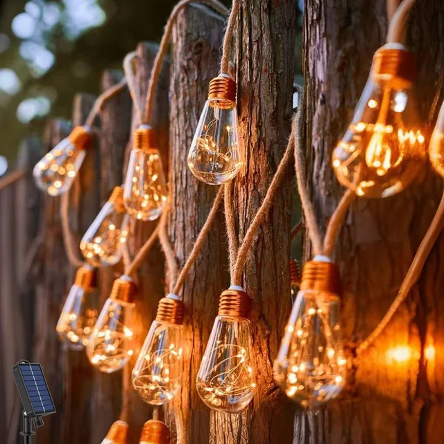 Solar Powered Garden String Lights - 16 LED Bulbs