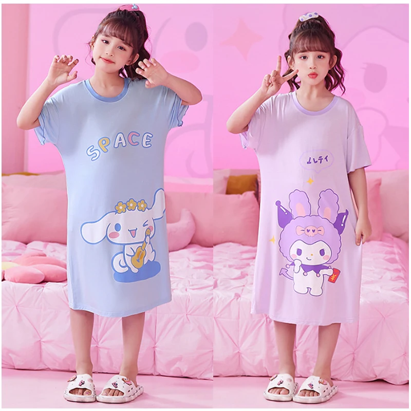 

Sanrios Cinnamoroll My Melody Kuromi HelloKittys Детская Пижама с коротким рукавом юбка мультяшная Милая домашняя одежда для девочек платье