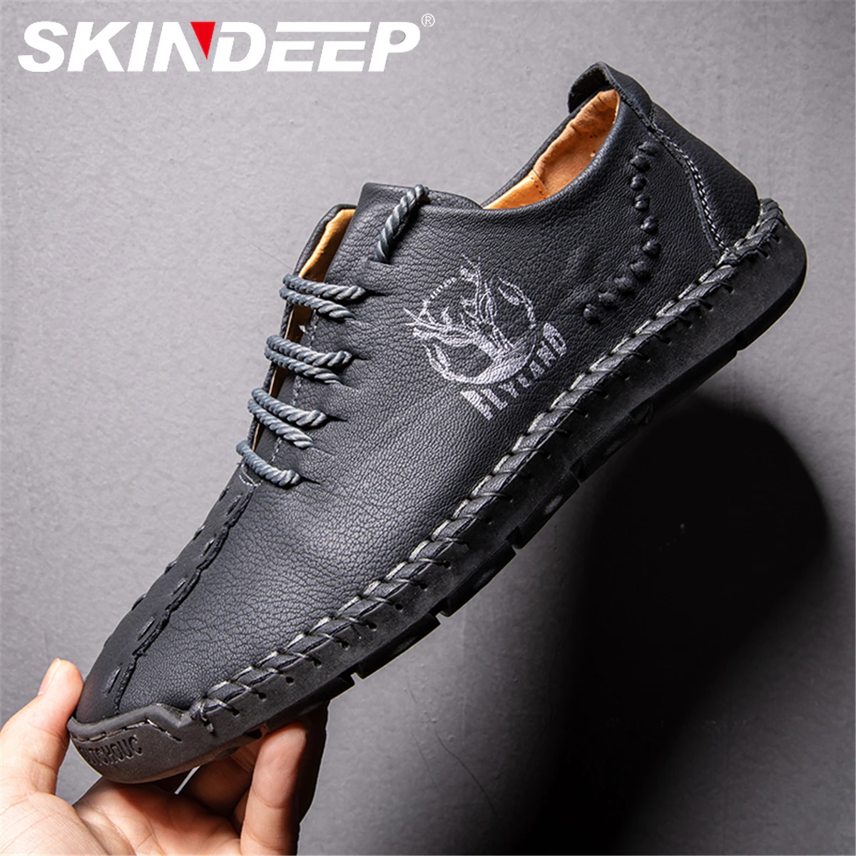 

SKINDEEP Handmade Leather Casual Shoes Men Comfortable Flats Shoes Men Loafers Hot Sale Moccasins Driving Shoes Plus Size 48