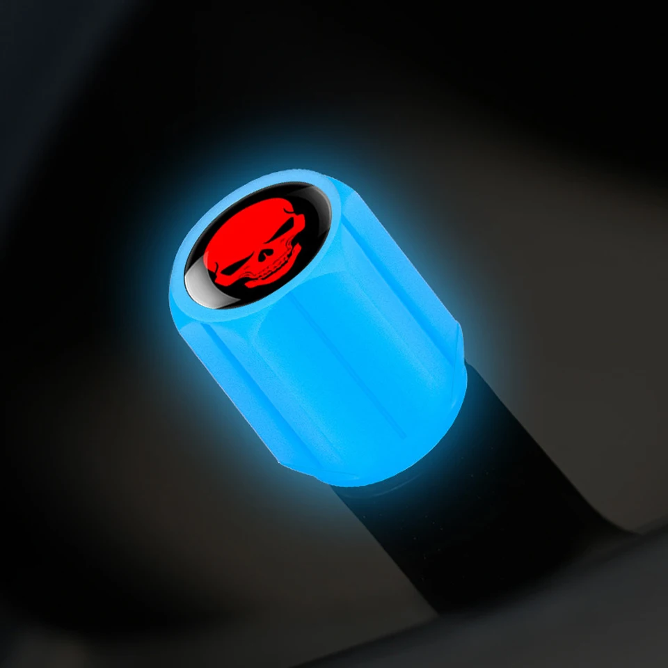 4 Tappi Valvola Pneumatici A Forma Di Teschio Fluorescente – Universali Per Auto, Moto, Bici – Antipolvere E Antiforatura
