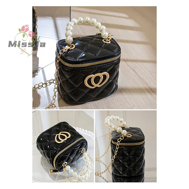 Korean Style Fashion Small Bucket Bag Ladies Handbag Girls' Mini Bag PVC Pearl Chain Jelly Simple Rhombus Shoulder