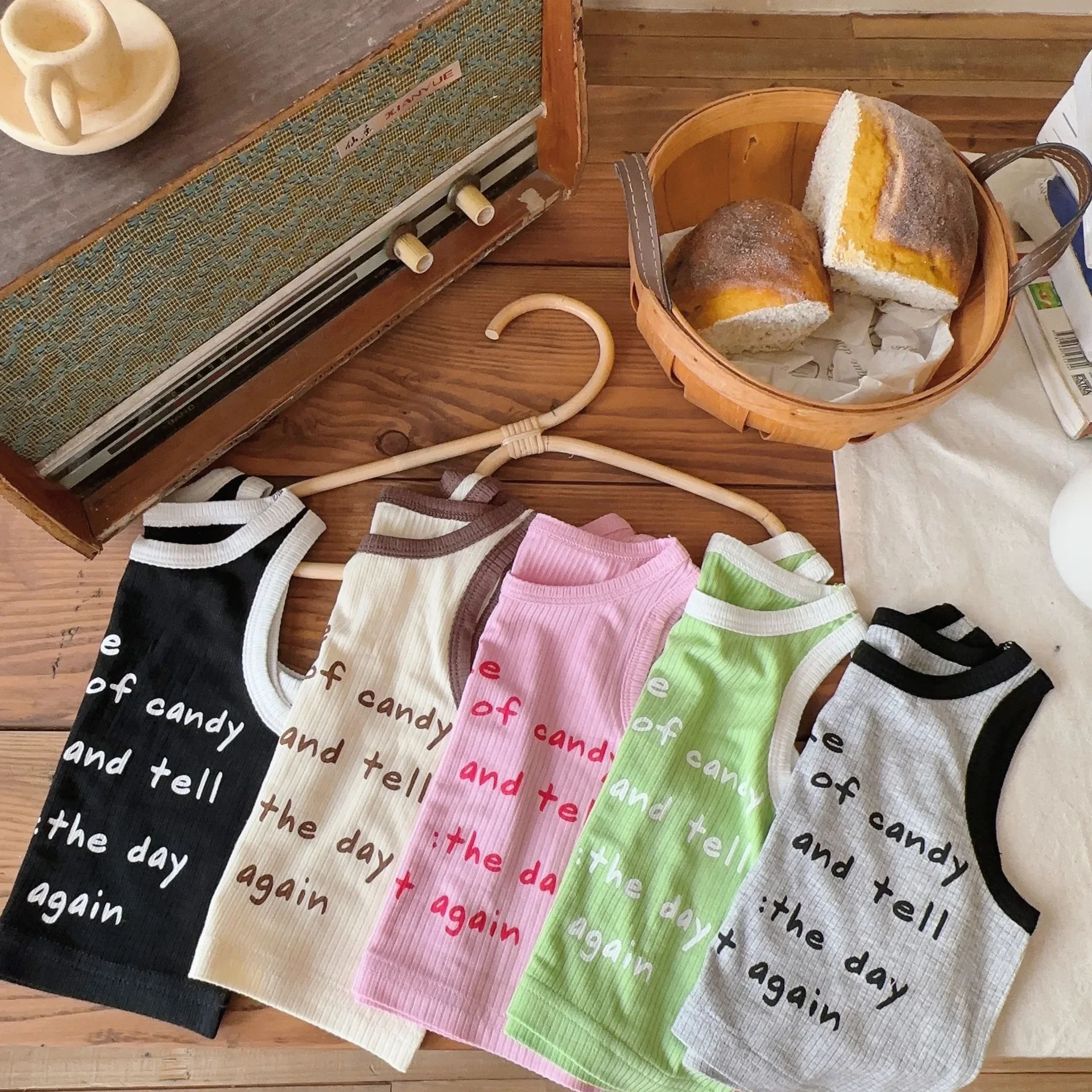 Children's Sleeveless Vest New Summer Fashion Pure Color Letter T-shirt Casual Girls' Vest No Sleeve Kids' Clothing