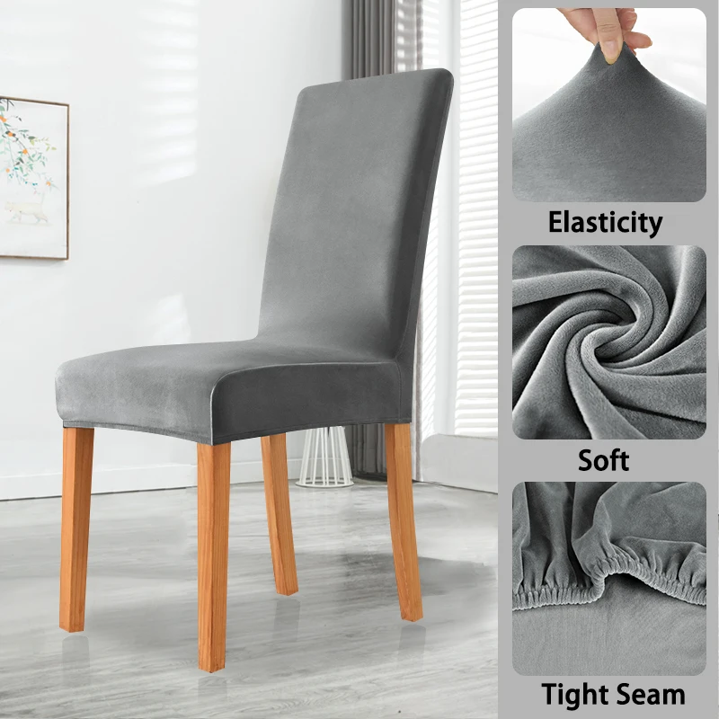 Description Picture 3 of item18 Colors Velvet Chair Cover Stretch Dining Chair Covers Elastic Soft Non Slip Seat Slipcover For Living Room Kitchen Wedding