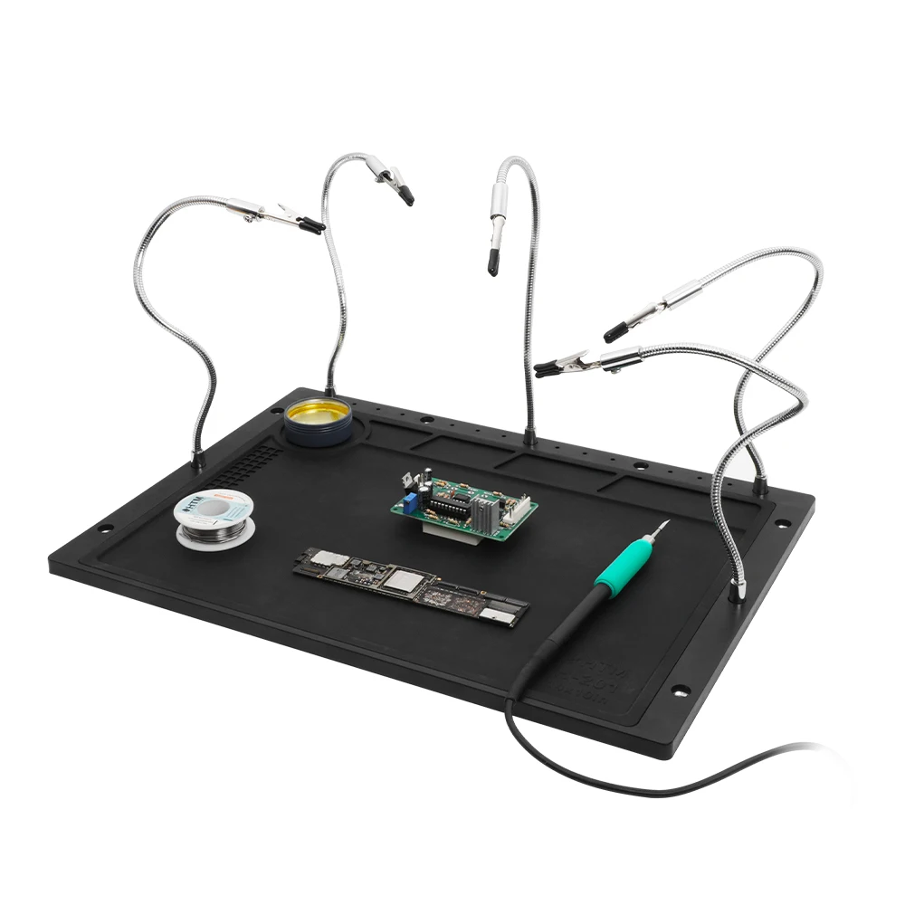 Kit Saldatura 2 In 1 Con Stazione A Mano Libera E Tappetino Silicone - 6 Bracci Metallici Con Clip - 2