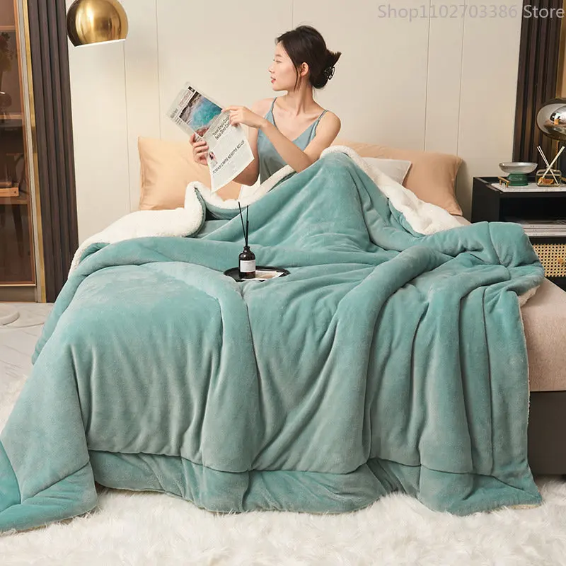 

Thicken Home Bed Comforter Blanket Newborn Baby Kids Sleeping Covering Bedding Linen Winter Sherpa Plaid Plush Cobertor