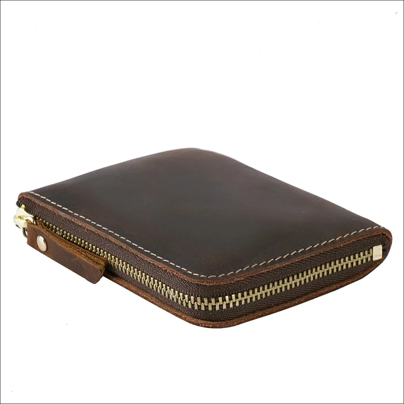 Elegant Vintage Leather Zipper Wallet – Compact Card Holder & Business Card Case
