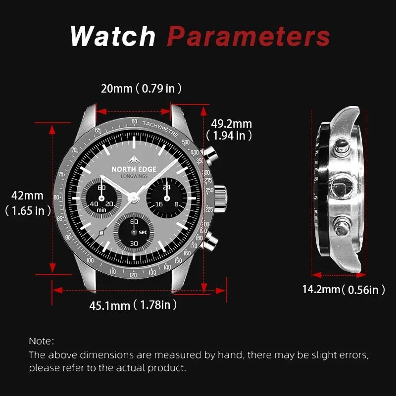 NORTH EDGE 2025 LONGWINGS Men Quartz Watch Solar Powered Stopwatch Waterproof 50M 316 Full Stainless Steel Luminous Pilot Watch 5
