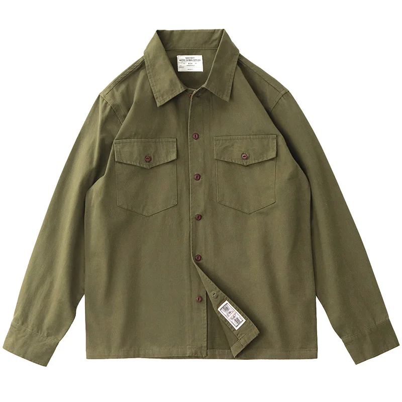 

Shirt man long sleeve n Retro Army Green Overcoat Man