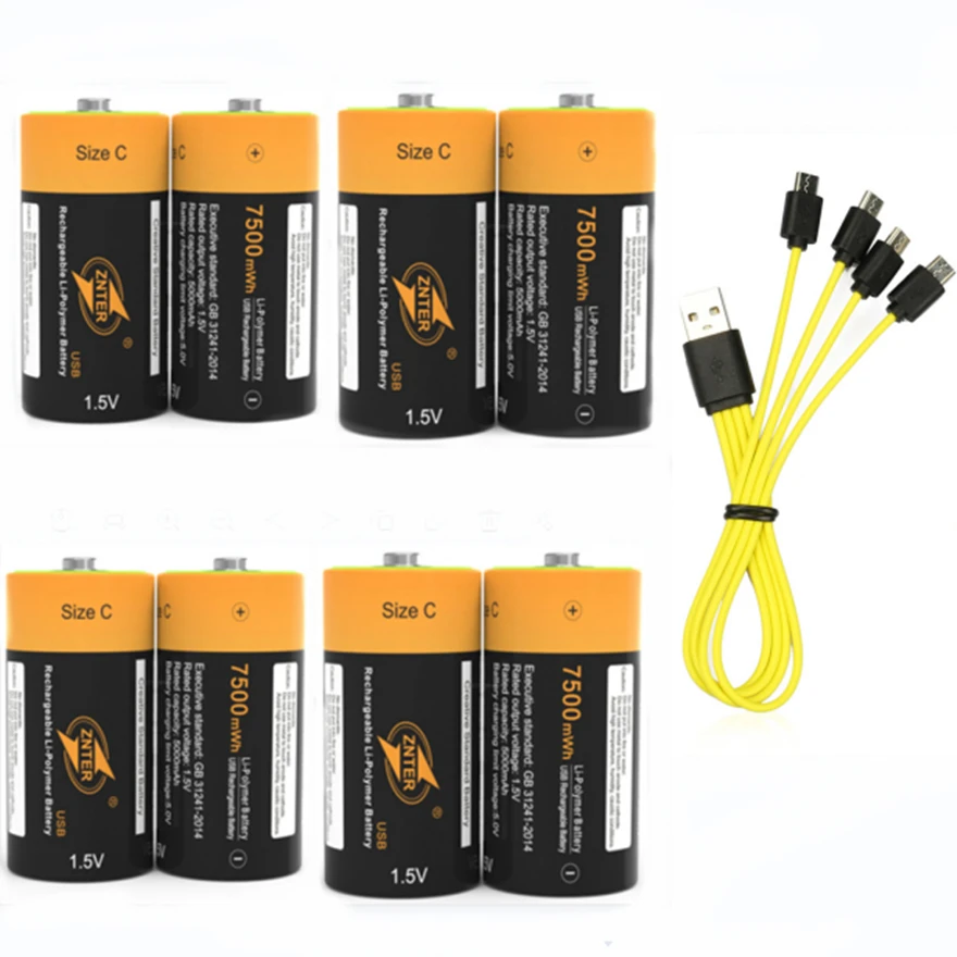 Znter 1.5v 7500mwh Bateria Recarregável c Lipo Lr14 Bateria para rc Câmera Drone Carga Rápida Através do tipo c Cabo 100