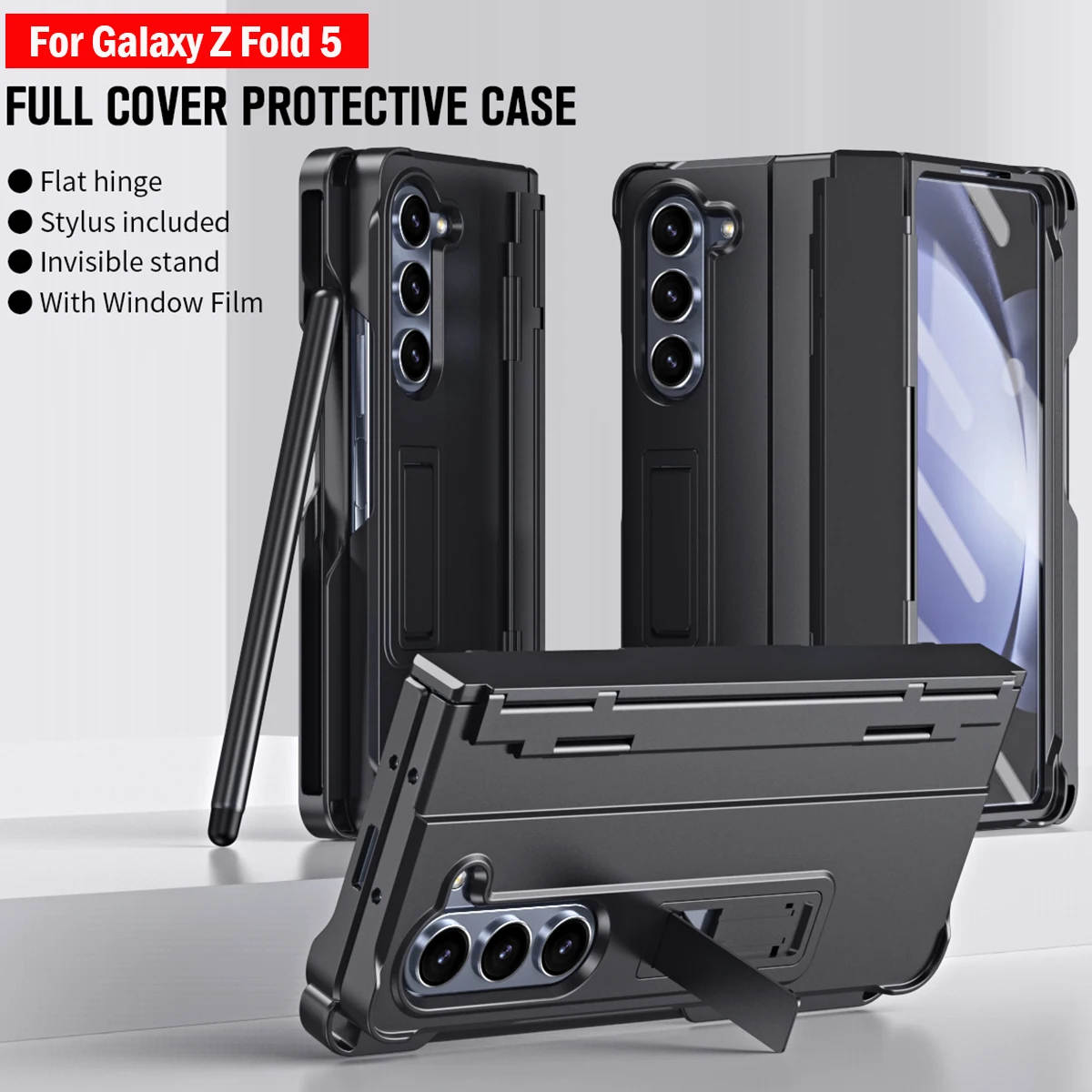 

With Touch Pen Capa For Samsung Galaxy Z Fold 5 Fold5 5G Case Hinge Pen Slot Front Glass Film Kickstand Hard PC Cover Funda