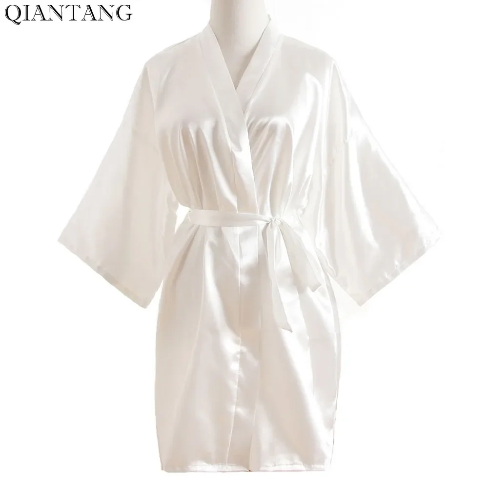 Fashion Ladies Summer Mini Kimono Short Robe Bath Gown White Chinese Women Rayon Yukata Nightgown Pijama Mujer