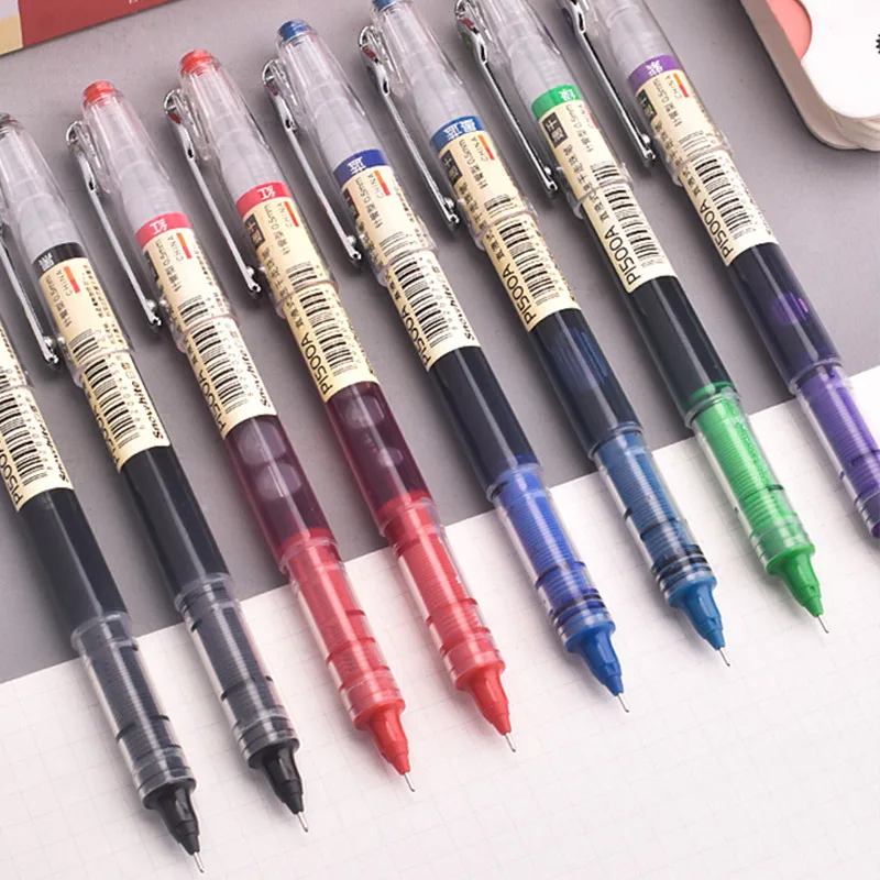 6/7 teile/satz 0,5mm Roller Stift Schwarz/Rot/blau Farbe tinte Gerade Flüssigkeit Rollerball Gel Stift für Schule Büro Schreibwaren Kawaii