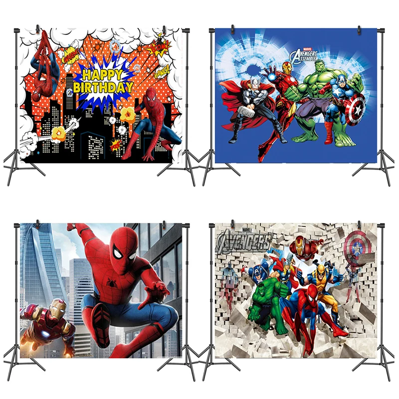 Children'S Avengers Birthday Party Decoration Background Cloth Spiderman Iron Man Photo Studio Photography Background Props