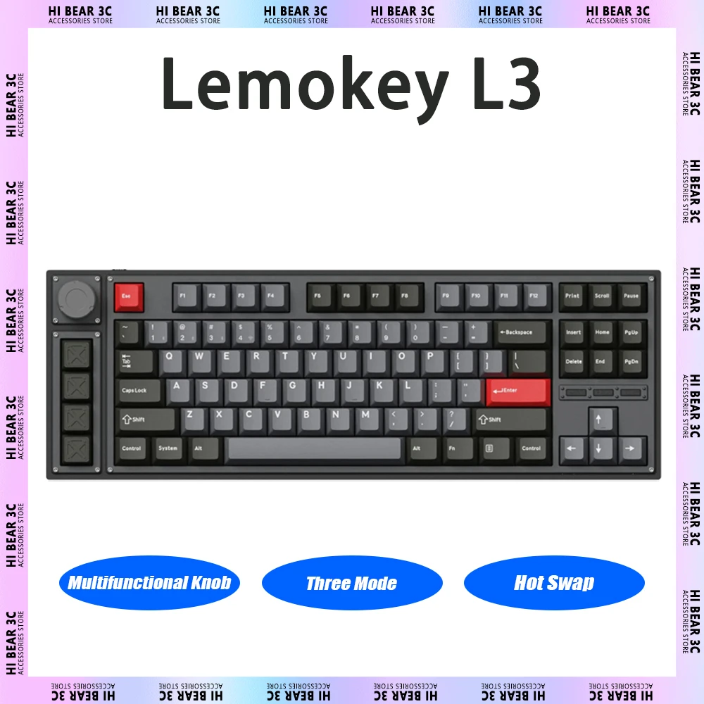 

Lemokey L3 Mechanical Keyboard Gasket Multifunctional Knob Hot Swap Three Mode Gaming Keyboard 91 Keys Wireless RGB PBT Keycap