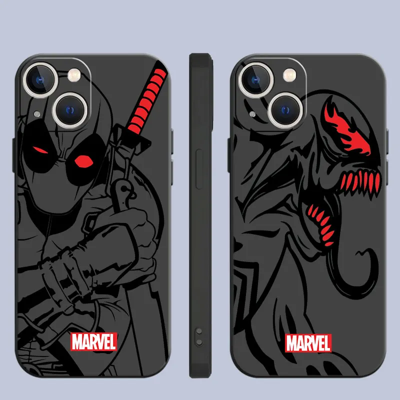 Spider Man Iron Man Venom Art Case For iPhone 15 Plus 14 13 Pro Max 12 Mini 11 X XS XR 7 8 8Plus Black Soft Phone Coque