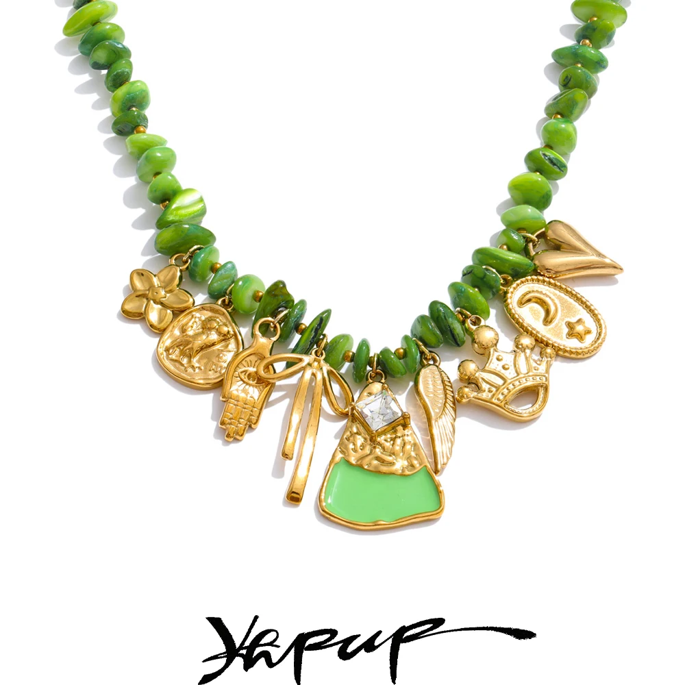 Yhpup Necklace Green Shell Chain Necklace Gift