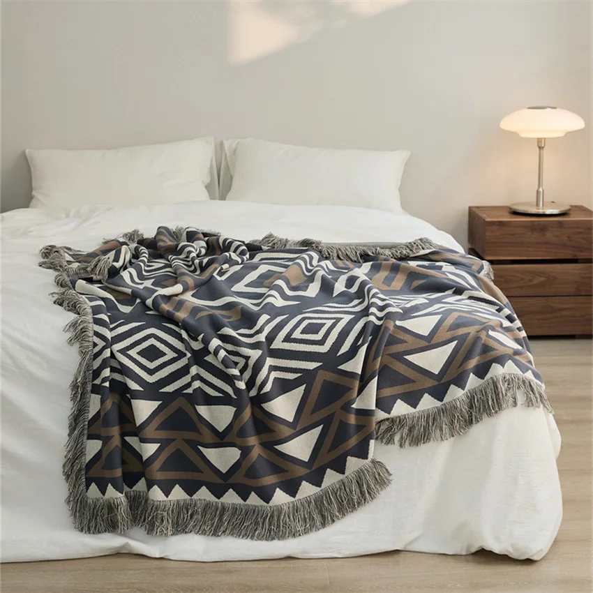 

Geometric 130x160cm Blanket Cotton Rectangle Bedding Cover Tassel Household Home Textile Home Decor