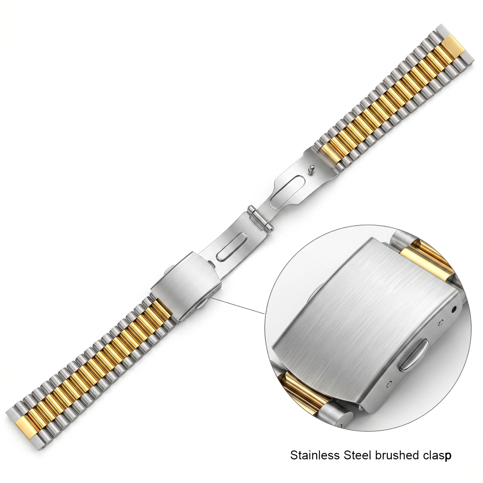 Two-Tone Stainless Steel Watch Band - Universal Straight End Bracelet Strap