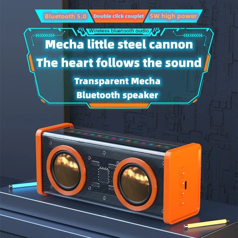 

Transparent Mecha LED Bluetooth Speaker Portable Double Sound Intelligent TWS Audio Wireless 3D Surround Waterproof Subwoofer