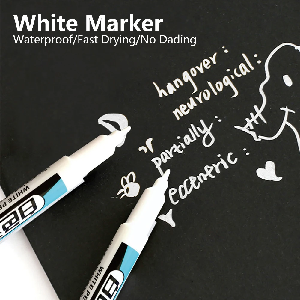 White Permanent Paint Pen Acrylic Maker Waterproof Oily Pens for Wood Plastic Leather Glass Stone Metal Canvas Ceramic Marker 4
