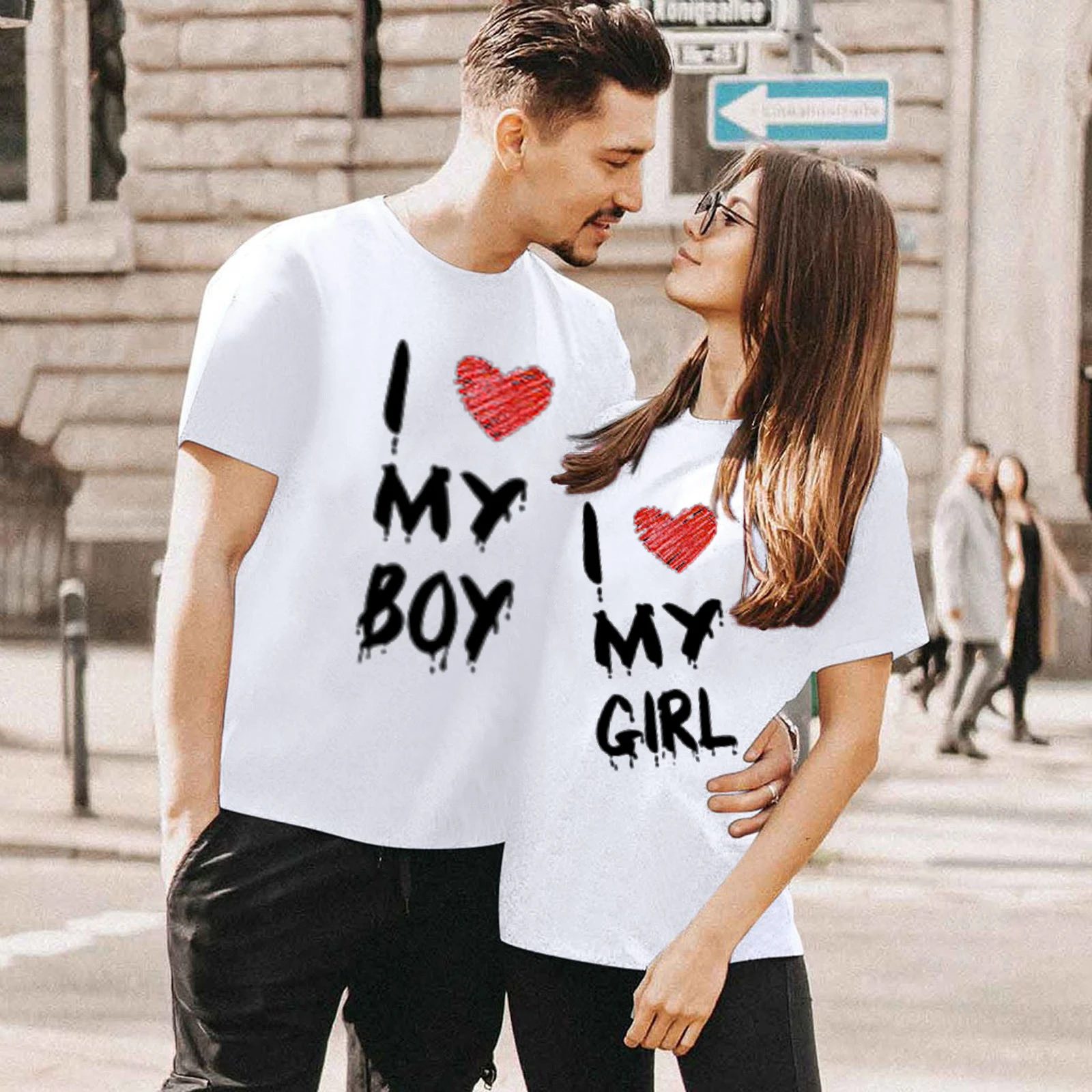 Camiseta con estampado de letras para parejas, ropa informal de de algodón de manga corta, camisetas holgadas de marca para parejas| | -