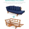 Outdoor Convertible Acacia Wood Futon Sofa Furniture for Patio, Balcony, Poolside, Backyard w/Pullout Tray,Removable Weather 6