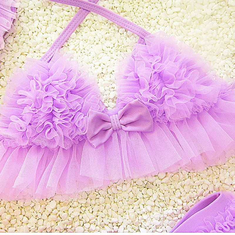 Toddler Girl Fluffy Organza Bikini Set – Suspender Style Swimwear with Skirt for Baby and Big Girls Beachwear Swimwear