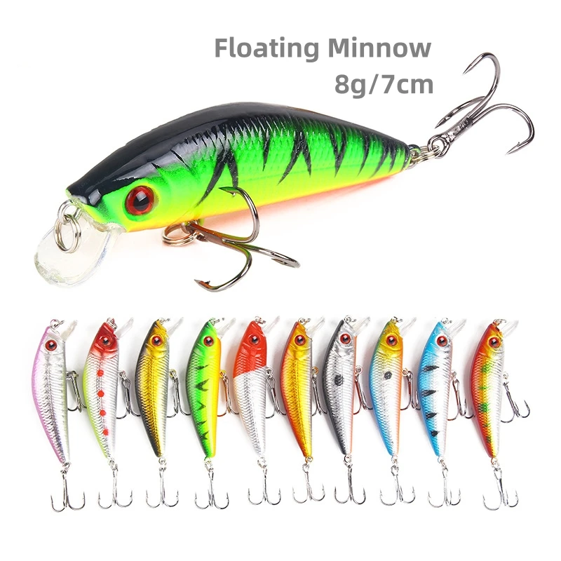 

1/10pcs 7cm 8g Wobbler Fishing Lure 3D Eyes Floating Minnow Artificial Hard Bait Fishing Tackle Floating Lure with Treble Hooks