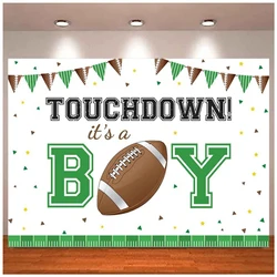 Touchdown Boy Baby Shower Backdrop It's A Boy Banner Rugby Sports Soccer Ball American Football Background Confetti Party Decor